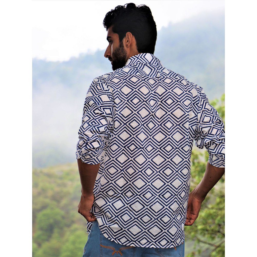 Chidiyaa Ivory Block Printed Cotton Shirt