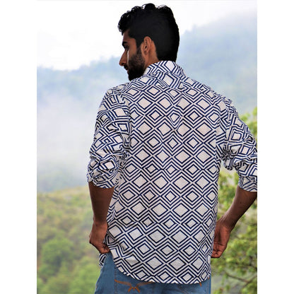 Chidiyaa Ivory Block Printed Cotton Shirt
