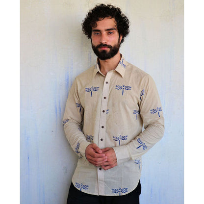 Chidiyaa Off White DragonFly Block printed Shirt