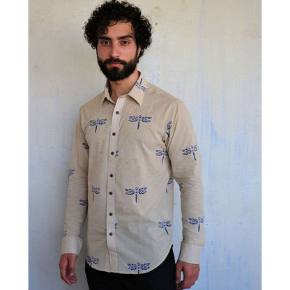 Chidiyaa Off White DragonFly Block printed Shirt