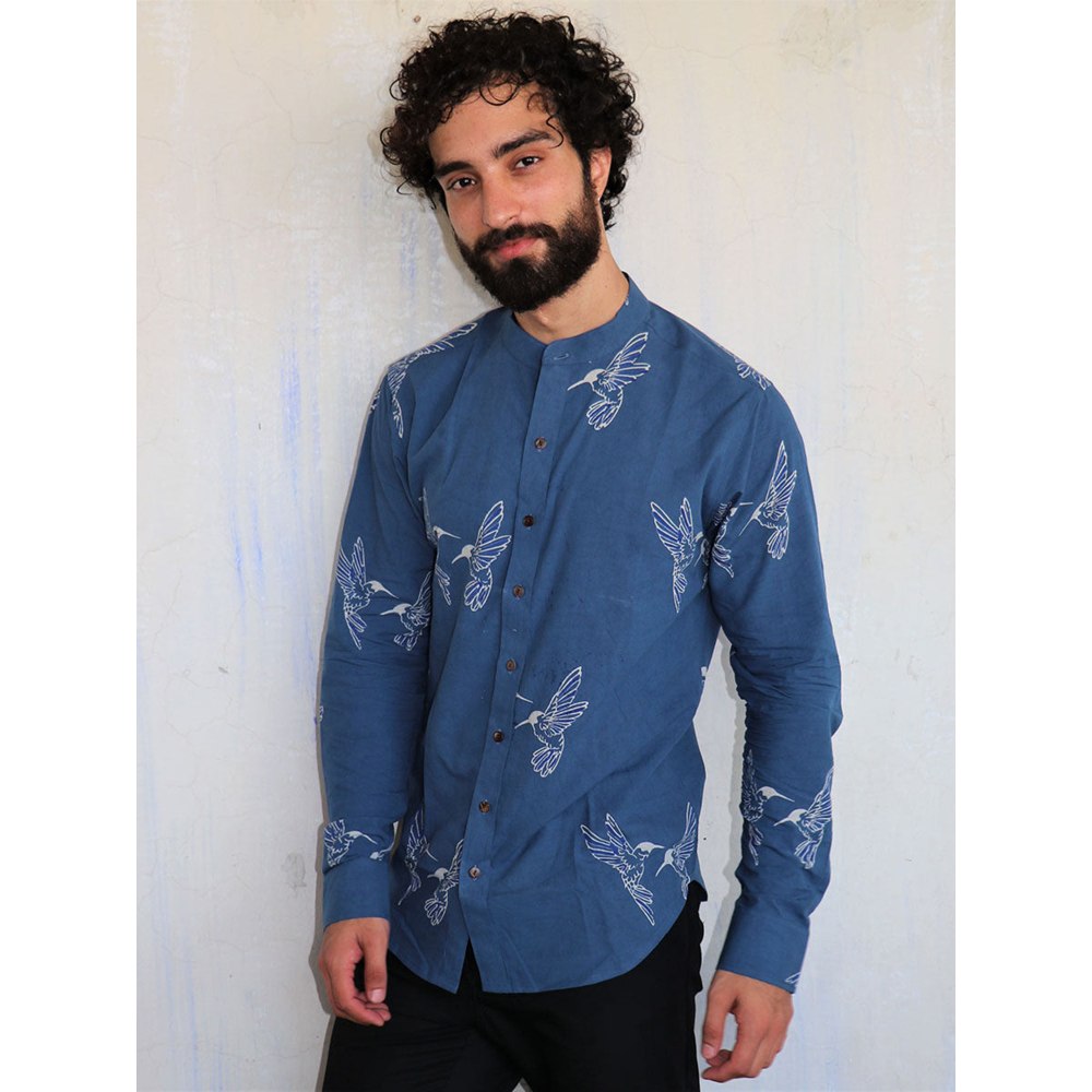 Chidiyaa Blue Kingfisher Block printed Shirt
