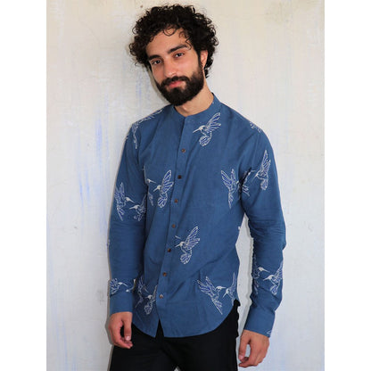 Chidiyaa Blue Kingfisher Block printed Shirt