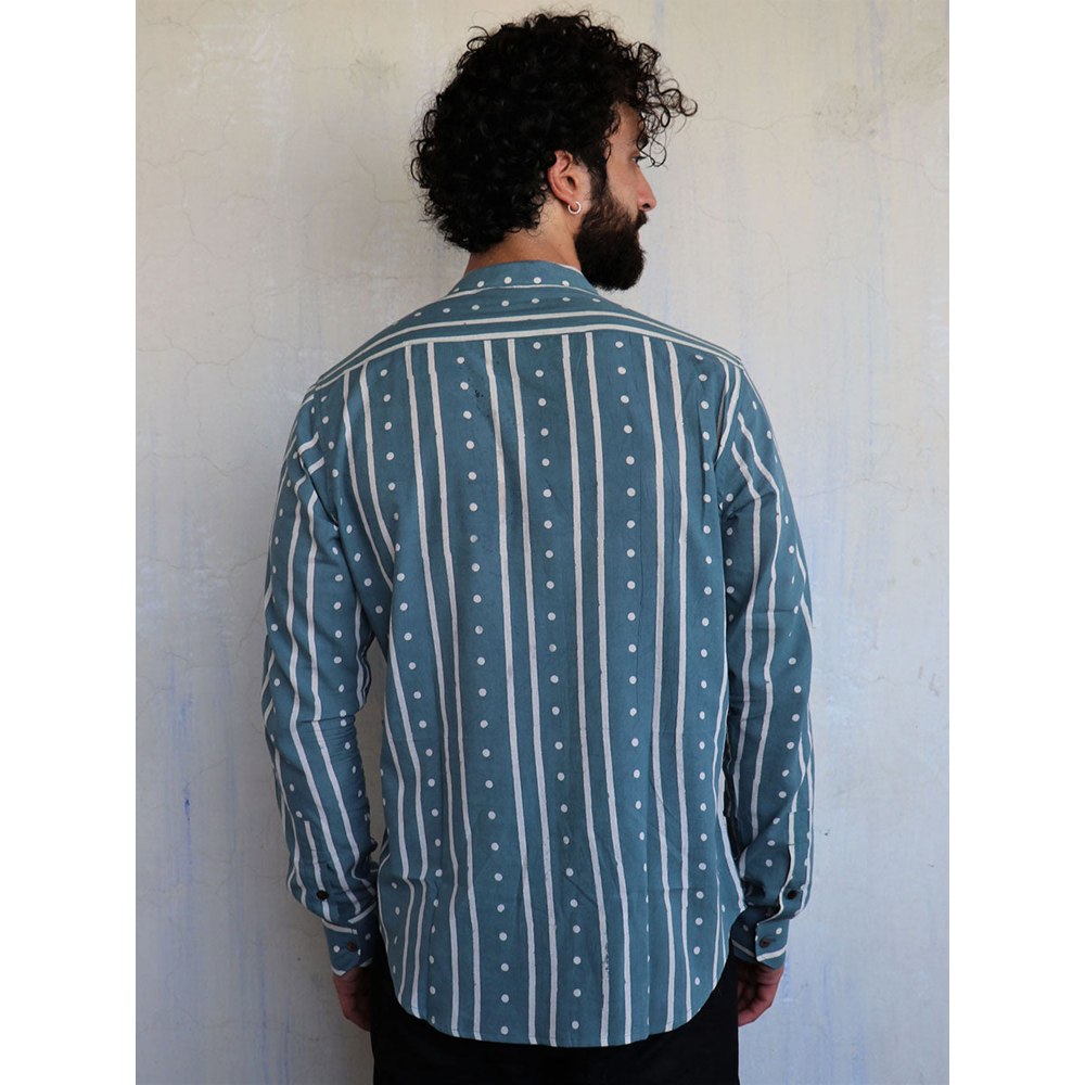 Chidiyaa Teal Stripes Dots Block printed Shirt
