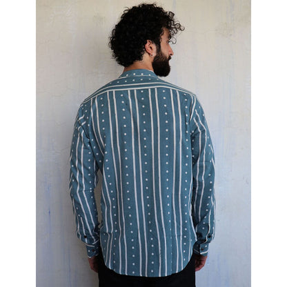 Chidiyaa Teal Stripes Dots Block printed Shirt