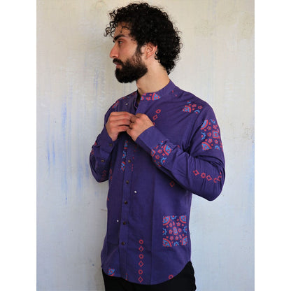 Chidiyaa Purple Square Patch Block printed Shirt