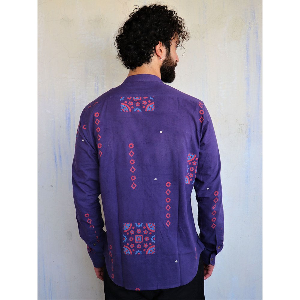 Chidiyaa Purple Square Patch Block printed Shirt