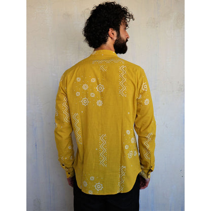 Chidiyaa Yellow Scattered Block printed Shirt
