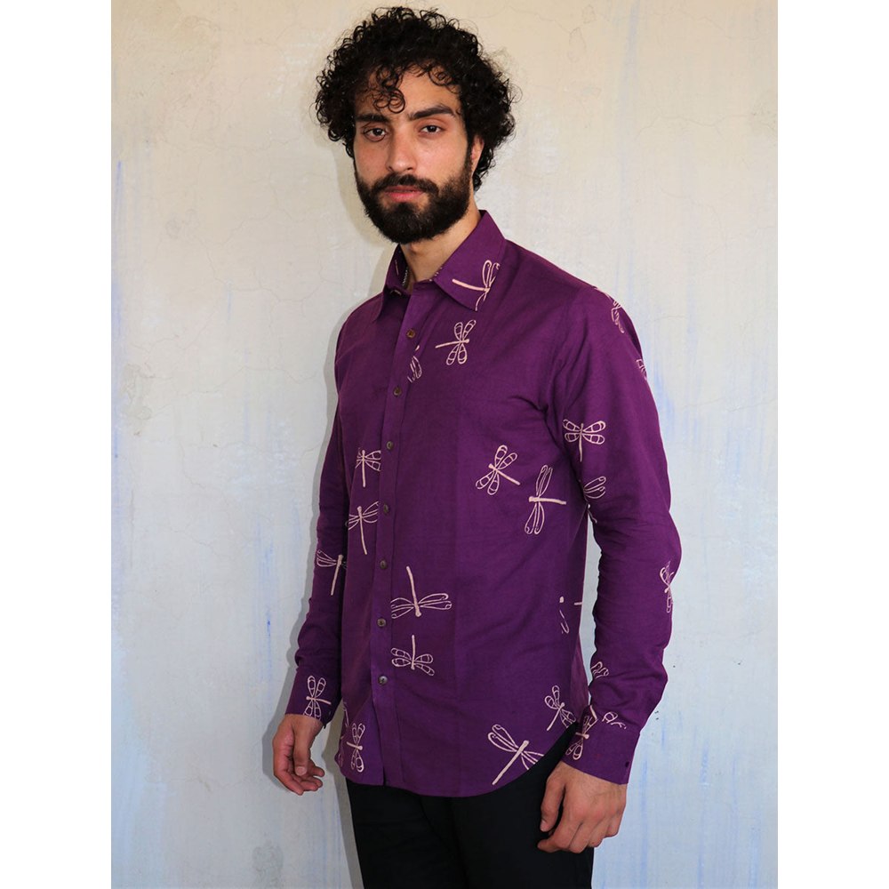 Chidiyaa Aubergine Dragonfly Block printed Shirt