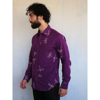 Chidiyaa Aubergine Dragonfly Block printed Shirt
