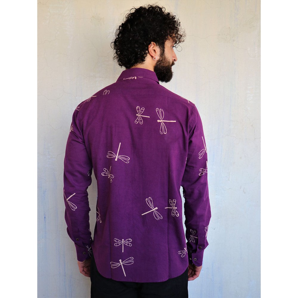 Chidiyaa Aubergine Dragonfly Block printed Shirt