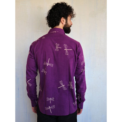Chidiyaa Aubergine Dragonfly Block printed Shirt