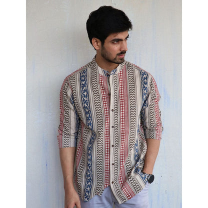 Chidiyaa Ivory Block Printed Mens Shirt
