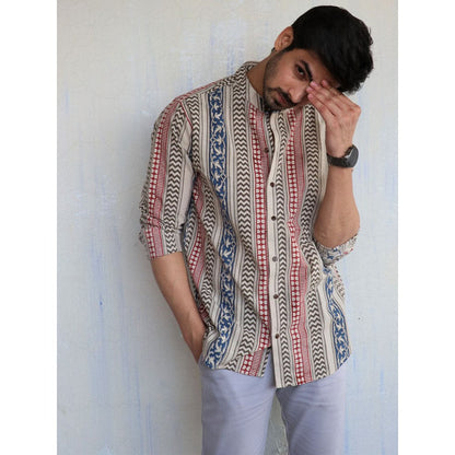 Chidiyaa Ivory Block Printed Mens Shirt