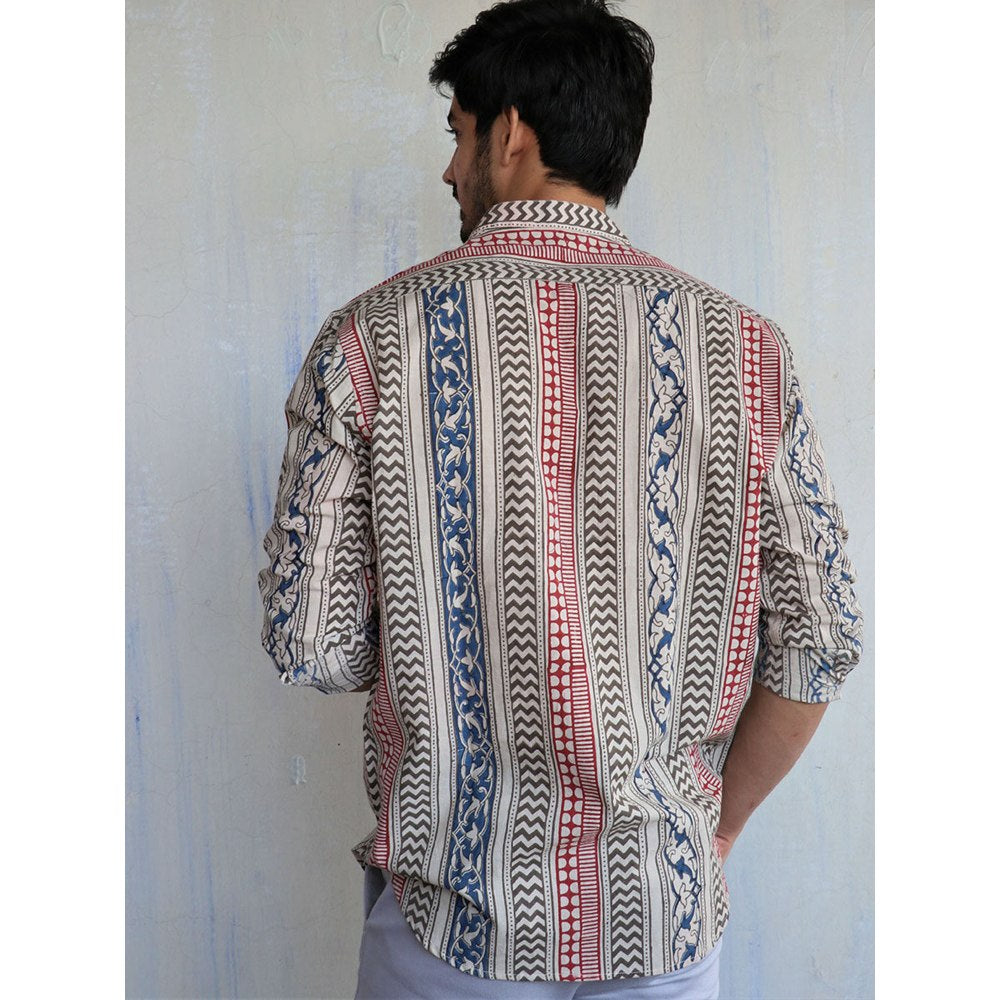 Chidiyaa Ivory Block Printed Mens Shirt