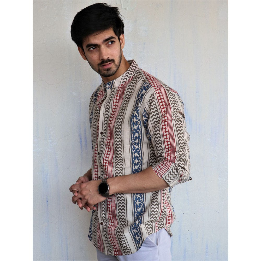 Chidiyaa Ivory Block Printed Mens Shirt