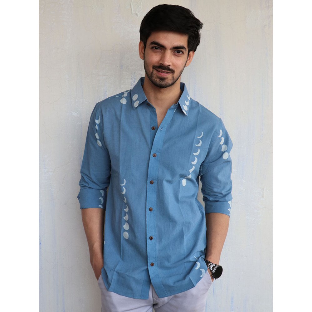 Chidiyaa Blue Eclipse Block Printed Mens Shirt