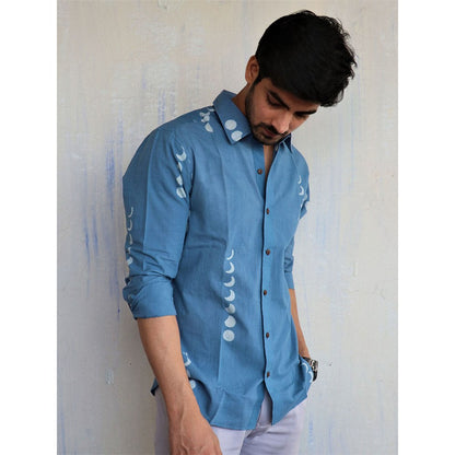 Chidiyaa Blue Eclipse Block Printed Mens Shirt