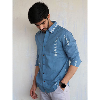 Chidiyaa Blue Eclipse Block Printed Mens Shirt