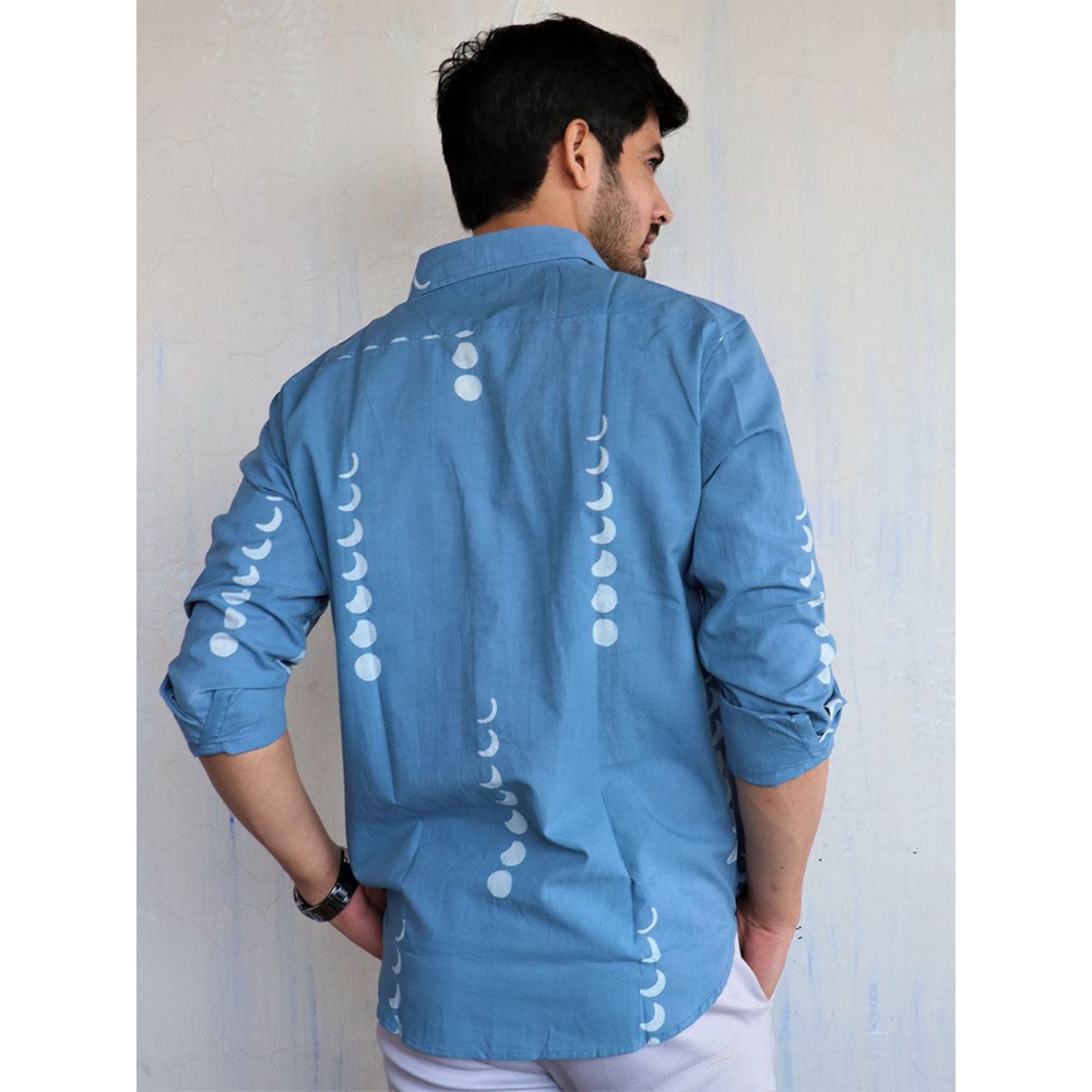 Chidiyaa Blue Eclipse Block Printed Mens Shirt