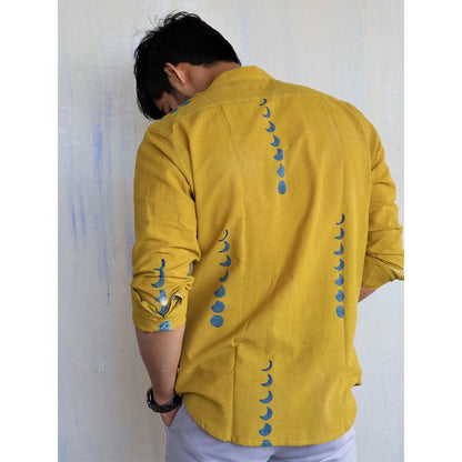 Chidiyaa Mustard Eclipse Block Printed Mens Shirt