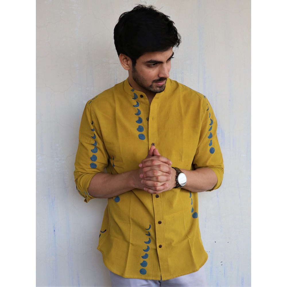 Chidiyaa Mustard Eclipse Block Printed Mens Shirt