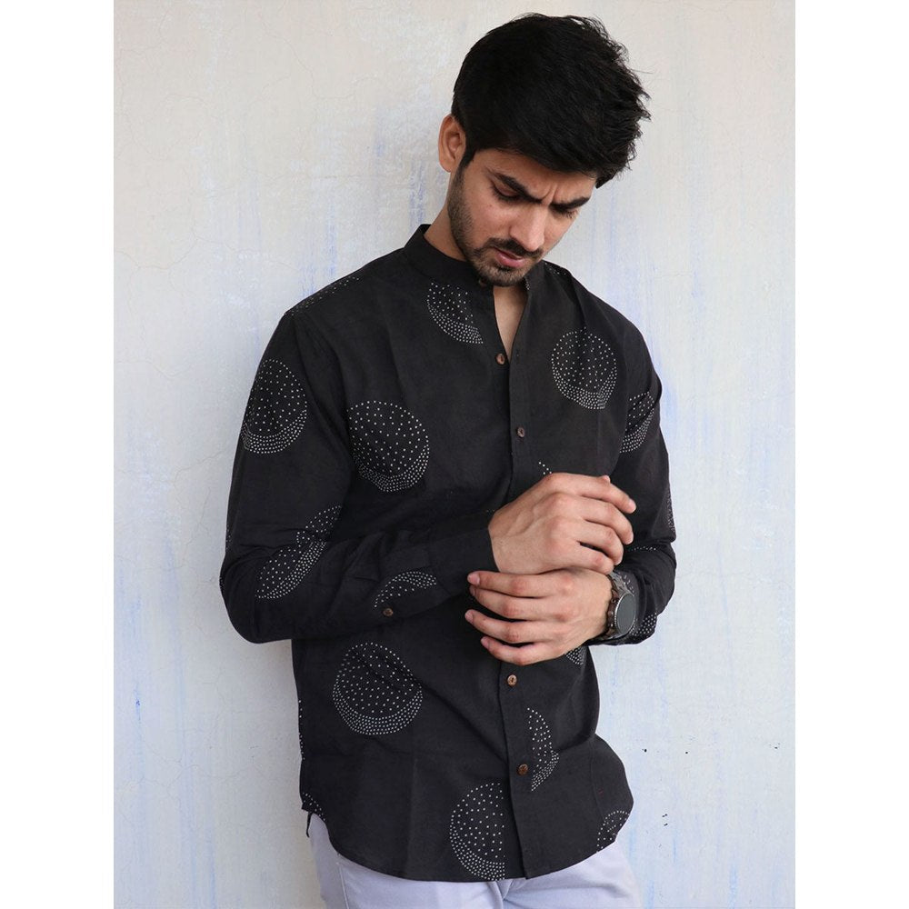 Chidiyaa Black Moon Block Printed Mens Shirt