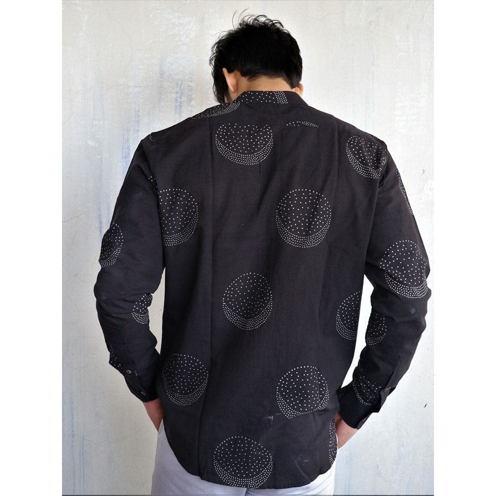 Chidiyaa Black Moon Block Printed Mens Shirt
