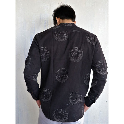 Chidiyaa Black Moon Block Printed Mens Shirt