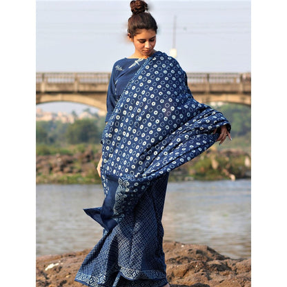 Chidiyaa Roopa Cotton Saree - Akash with Unstitched Blouse