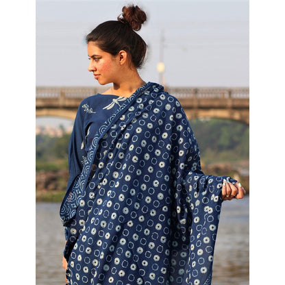 Chidiyaa Roopa Cotton Saree - Akash with Unstitched Blouse