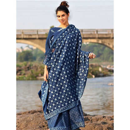 Chidiyaa Roopa Cotton Saree - Akash with Unstitched Blouse