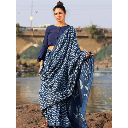 Chidiyaa Ekta Cotton Saree - Akash with Unstitched Blouse