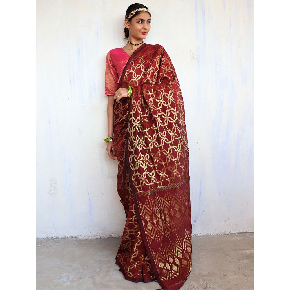Chidiyaa Sindoor Jamdani Saree Shringaar with Unstitched Blouse