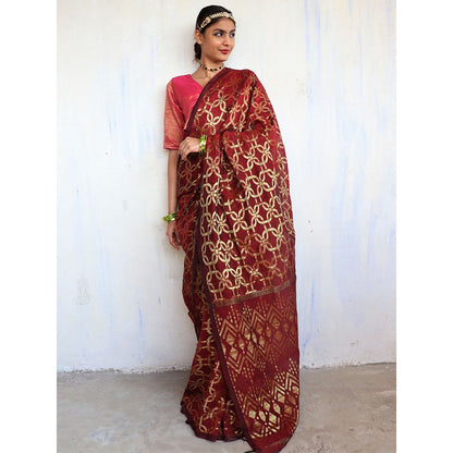 Chidiyaa Sindoor Jamdani Saree Shringaar with Unstitched Blouse
