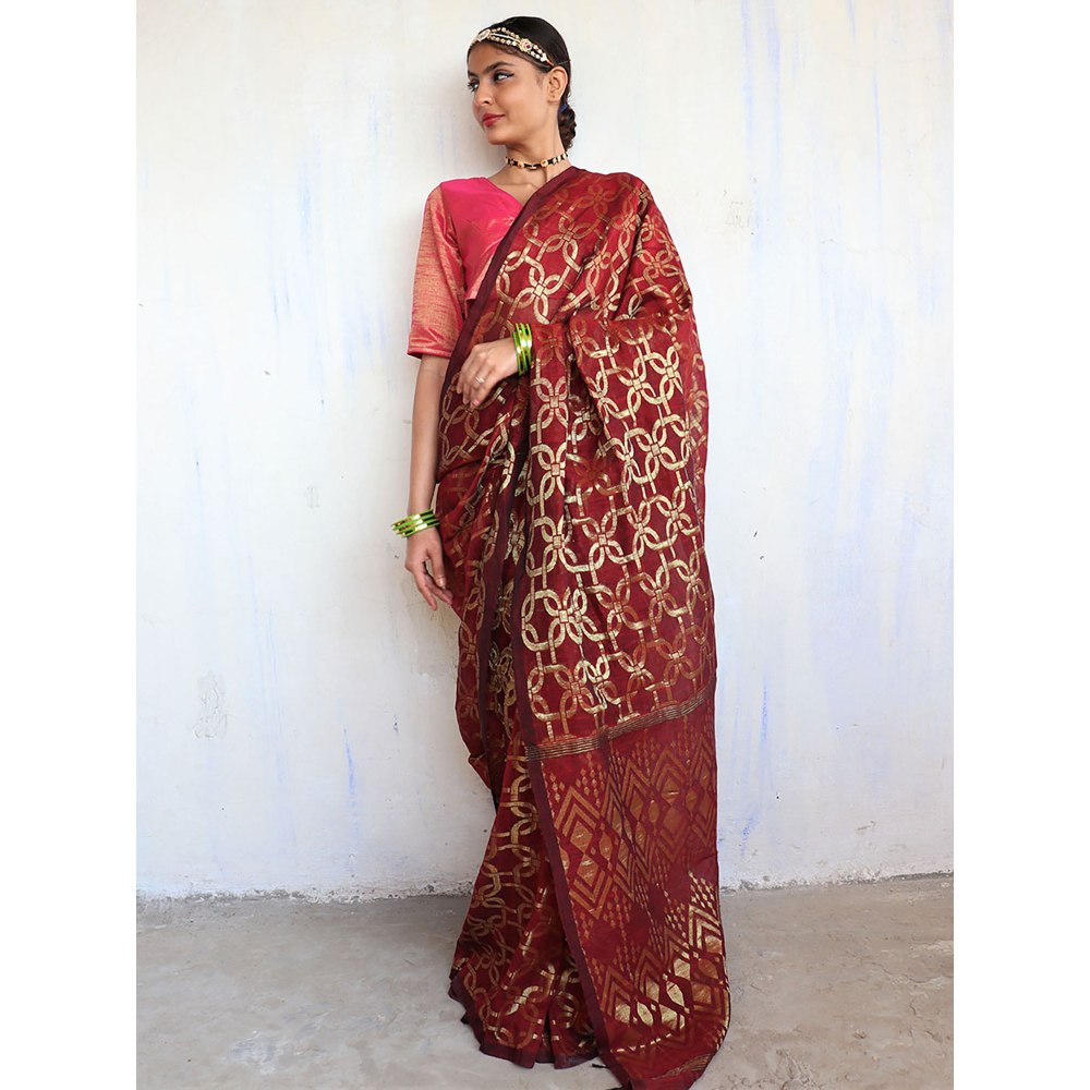 Chidiyaa Sindoor Jamdani Saree Shringaar with Unstitched Blouse