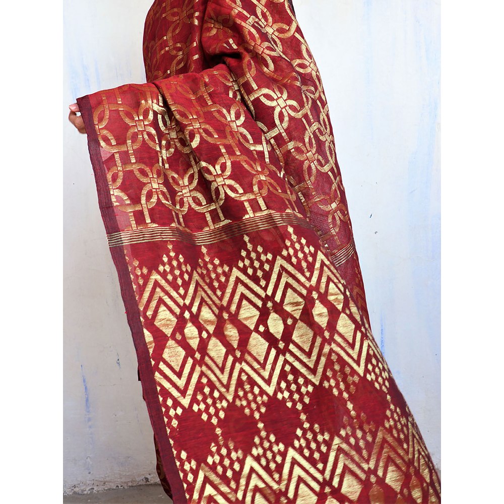 Chidiyaa Sindoor Jamdani Saree Shringaar with Unstitched Blouse