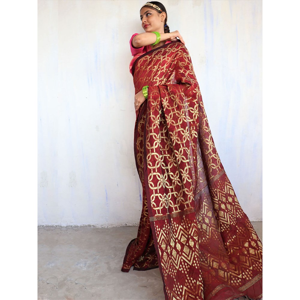 Chidiyaa Sindoor Jamdani Saree Shringaar with Unstitched Blouse