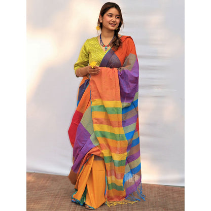 Chidiyaa Satrangi Cheerful Chic Hand-dyed Handwoven Cotton Saree with Unstitched