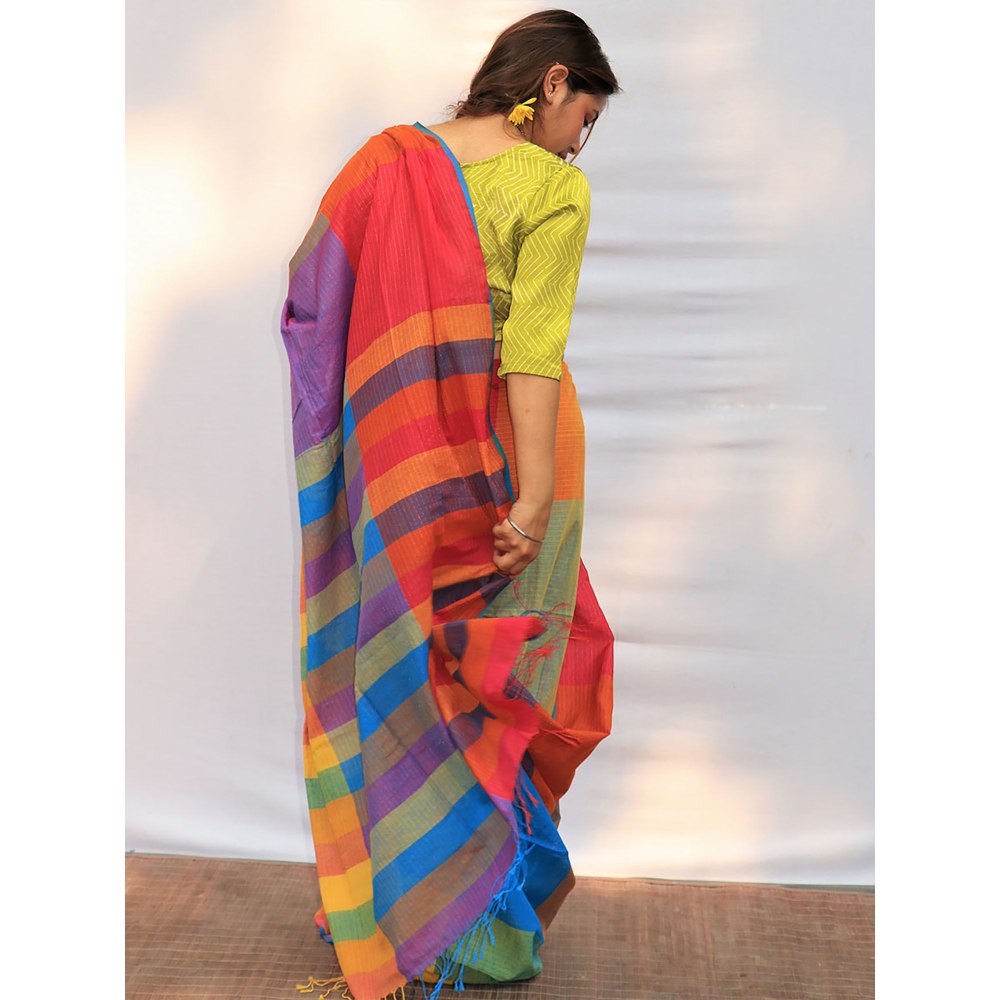 Chidiyaa Satrangi Cheerful Chic Hand-dyed Handwoven Cotton Saree with Unstitched