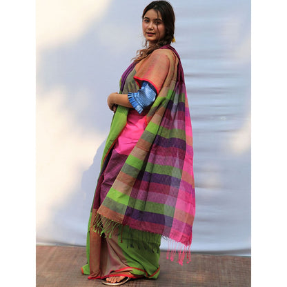 Chidiyaa Satrangi Lively Laughter Hand-dyed Handwoven Cotton Saree with Unstitched