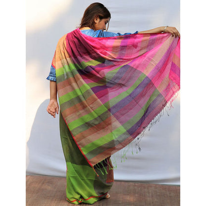 Chidiyaa Satrangi Lively Laughter Hand-dyed Handwoven Cotton Saree with Unstitched