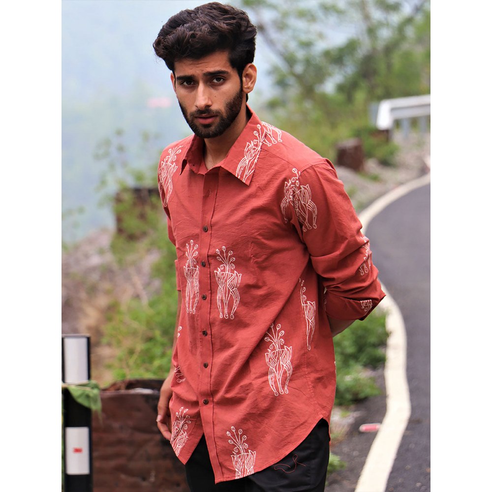 Chidiyaa Rust Block Printed Cotton Shirt