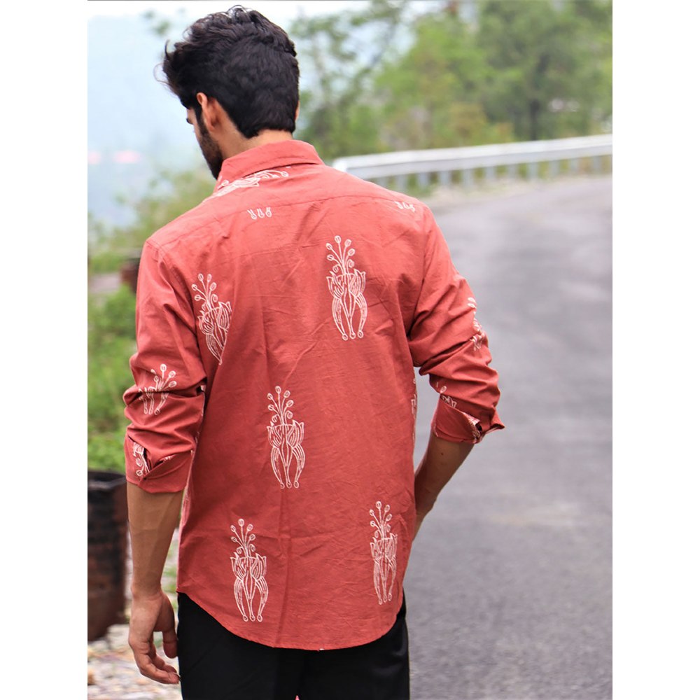 Chidiyaa Rust Block Printed Cotton Shirt