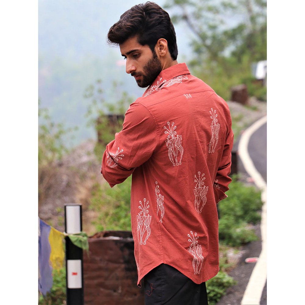 Chidiyaa Rust Block Printed Cotton Shirt