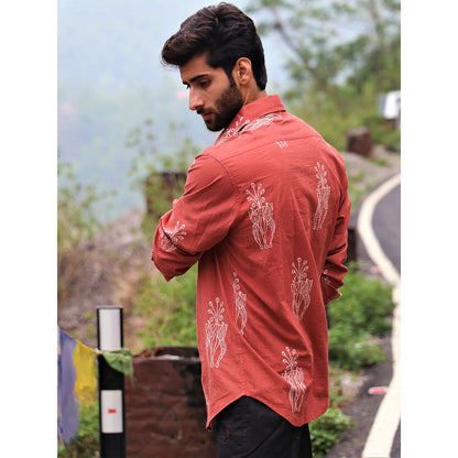 Chidiyaa Rust Block Printed Cotton Shirt
