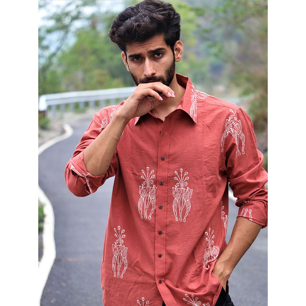 Chidiyaa Rust Block Printed Cotton Shirt