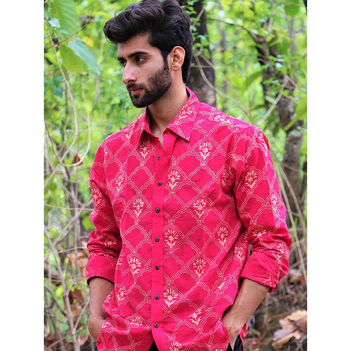 Chidiyaa Rani Pink Block Printed Cotton Shirt