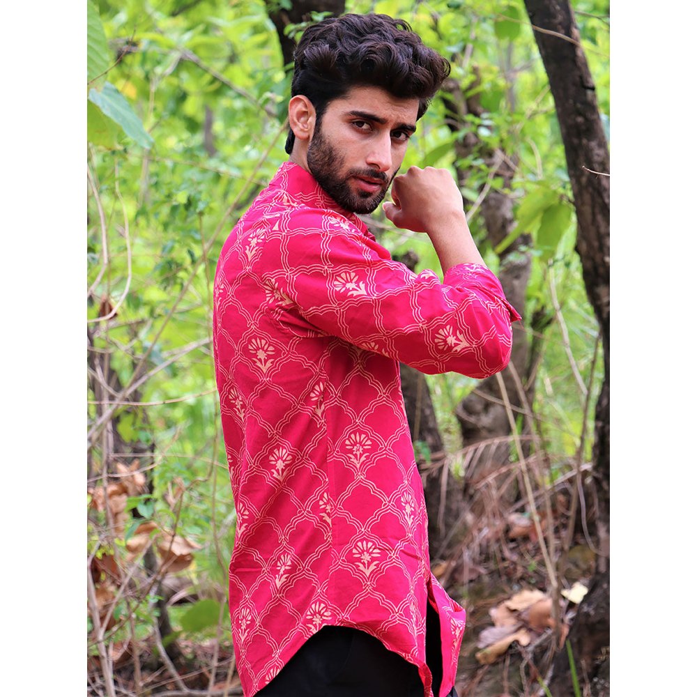 Chidiyaa Rani Pink Block Printed Cotton Shirt