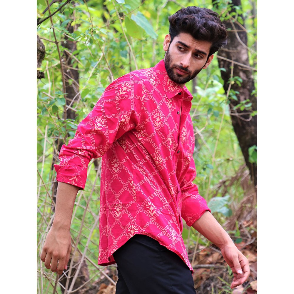 Chidiyaa Rani Pink Block Printed Cotton Shirt