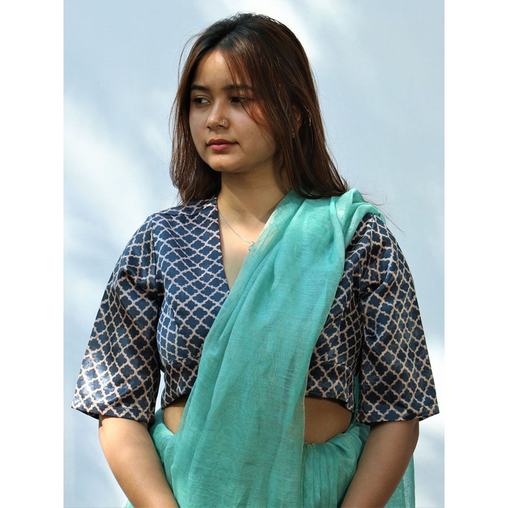Chidiyaa Harper Blue Mashru Silk Blouse